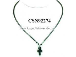 Hematite Cross Pendant Beads Stone Chain Choker Fashion Women Necklace